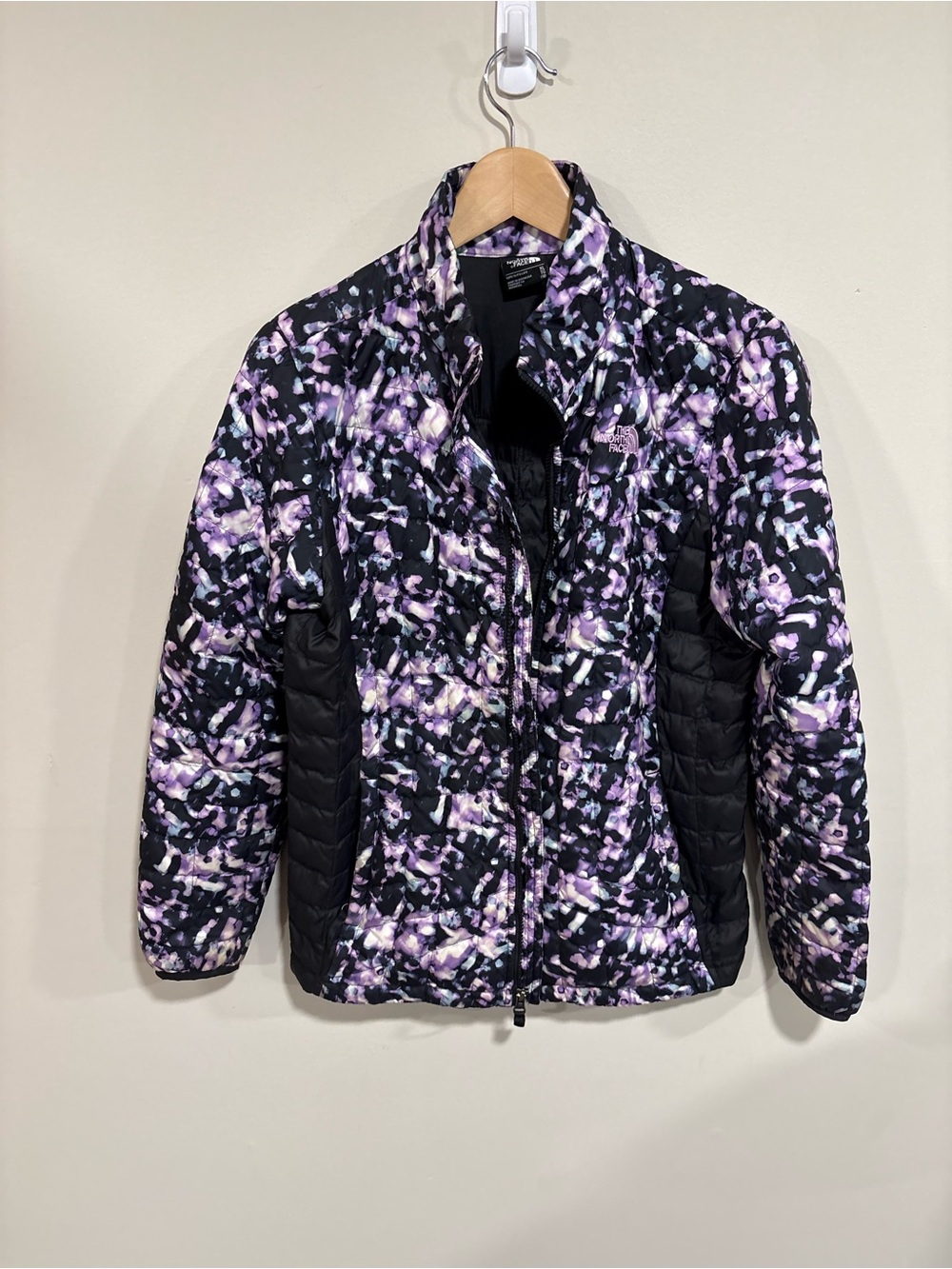 The North Face Girl’s Black and Purple Printed Insulated Puffer Jacket
